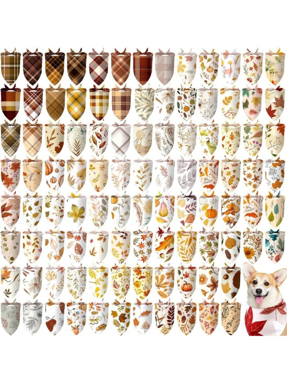 100 Pcs Fall Dog Bandanas | Autumn Pet Accessories for Medium & Large Dogs